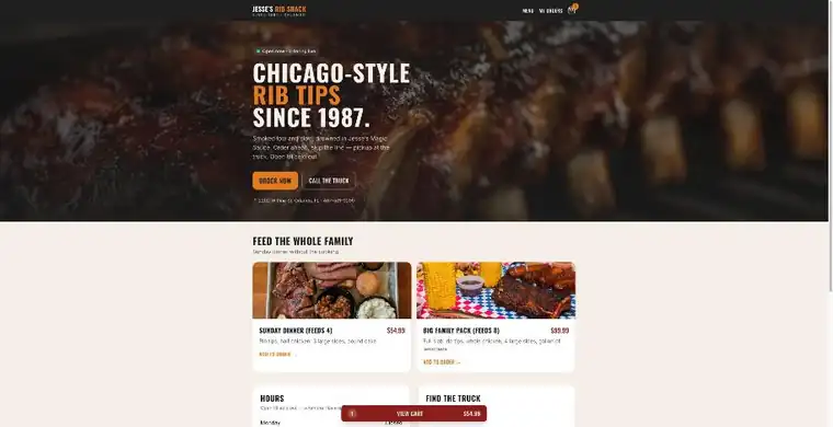 Jesse's Rib Shack ordering site home page